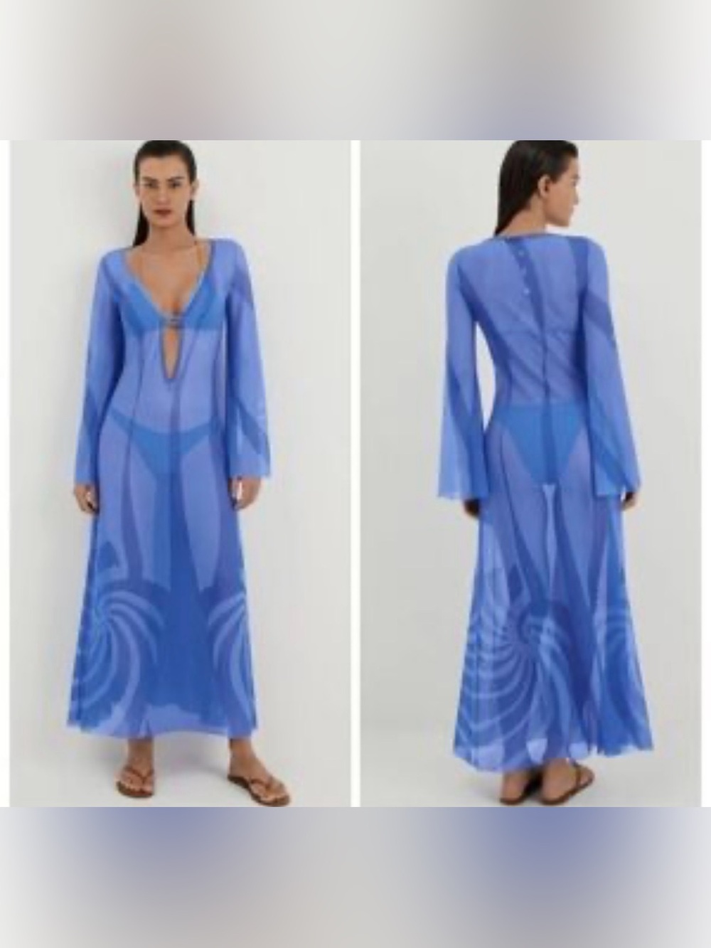 Caroline Constas Blue Mesh Keyhole Maxi Dress Swim Coverup Size Medium NWT